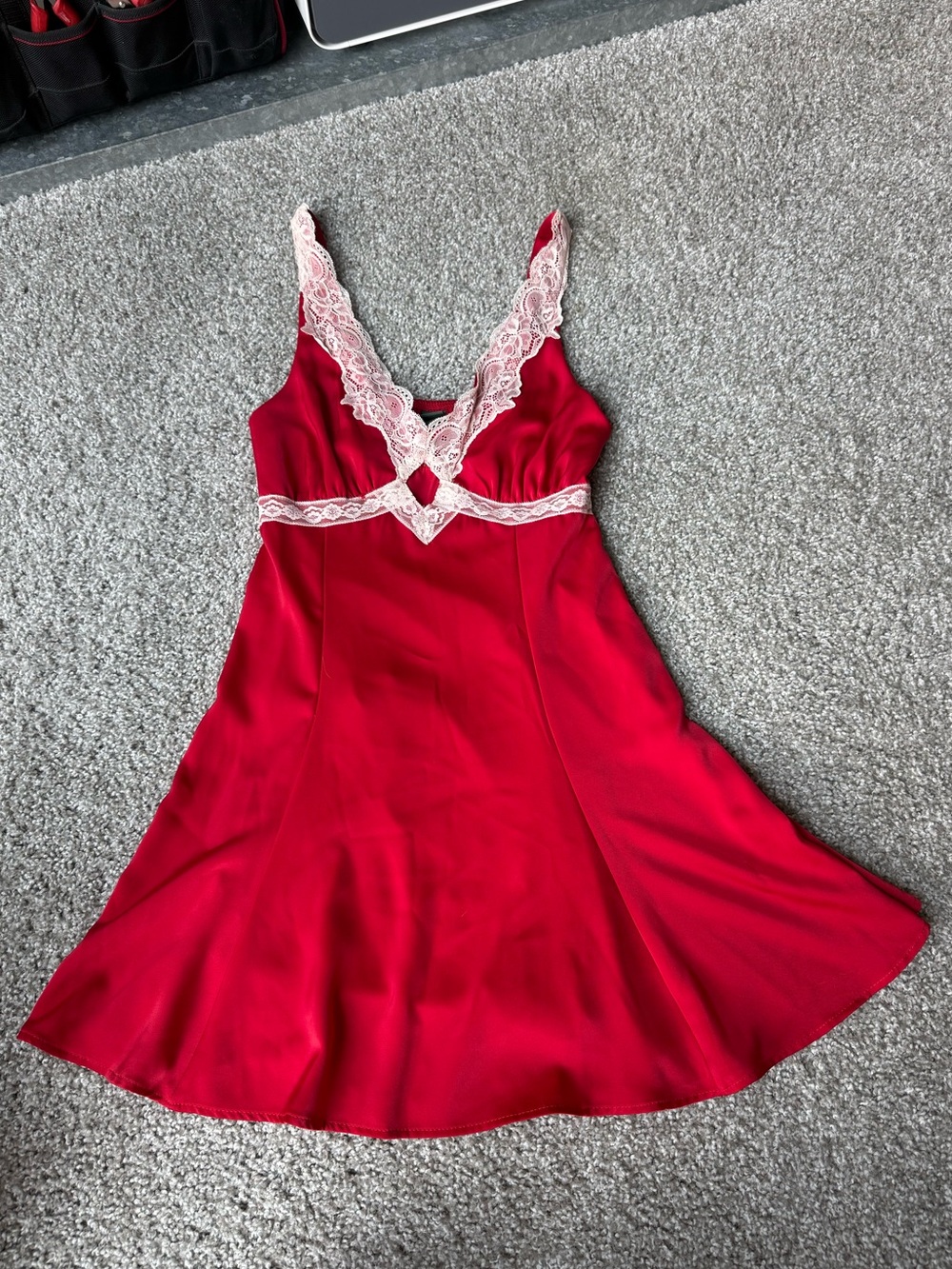 Red Lace-Trim Chemise Dress